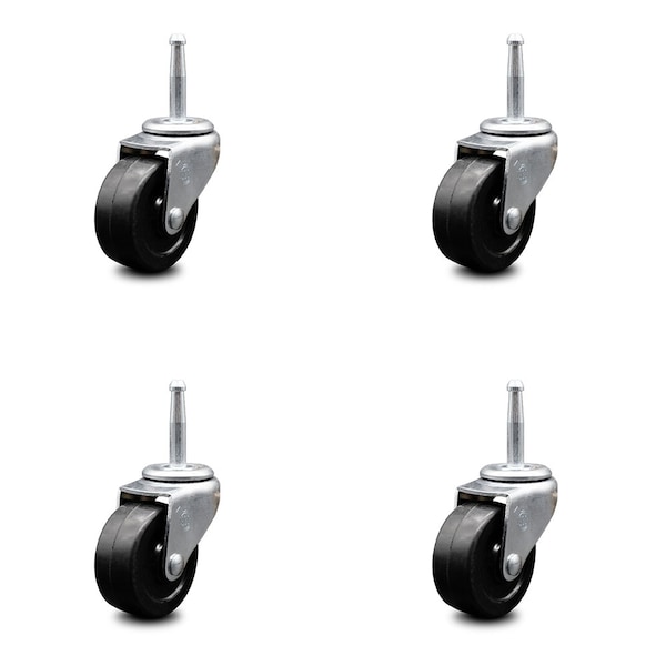 2 Inch Soft Rubber Wheel 5/16 Grip Neck Stem Caster, 4PK
